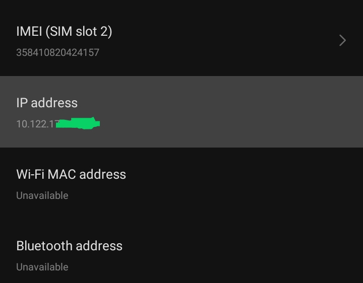 IP address of android phone 